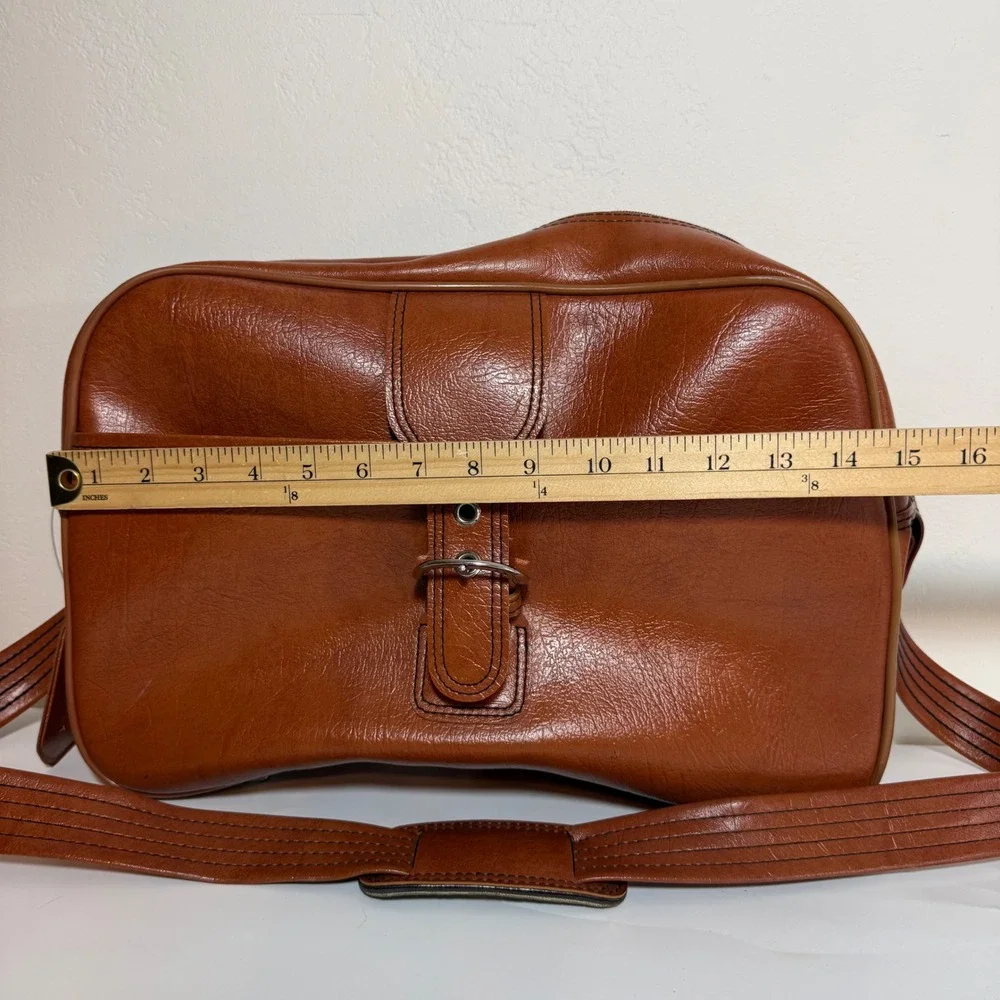 F.W. Woolworth Vintage Flight Bag Brown Faux Leather 70s Retro Carry On Academia